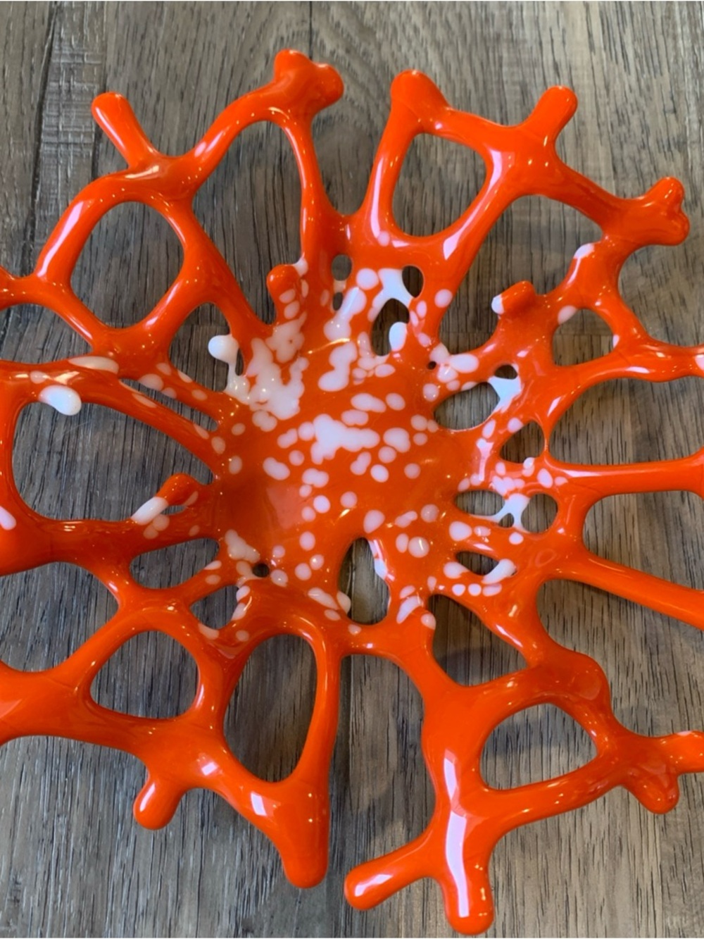 Orange Fused Glass Coral Bowl 7.25" Beach House Decor